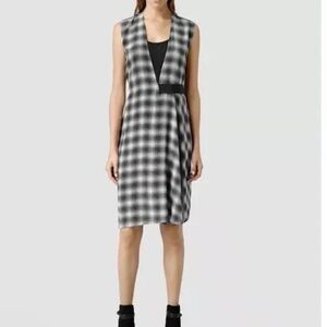All Saints Letra Dean Belted Silk Windowpane‎ Midi Dress